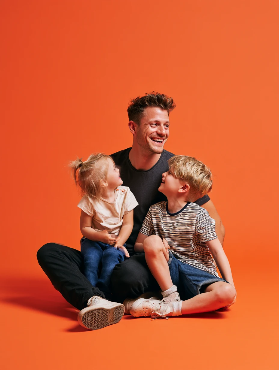 A dad laughing with his kids